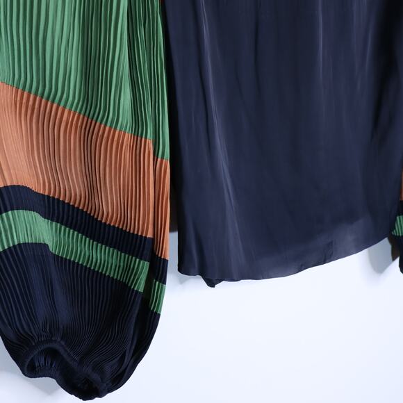 ULLA JOHNSON Rosa Pleated Satin Blouse Midnight Navy Long Sleeve Women's 6 - Picture 11 of 15